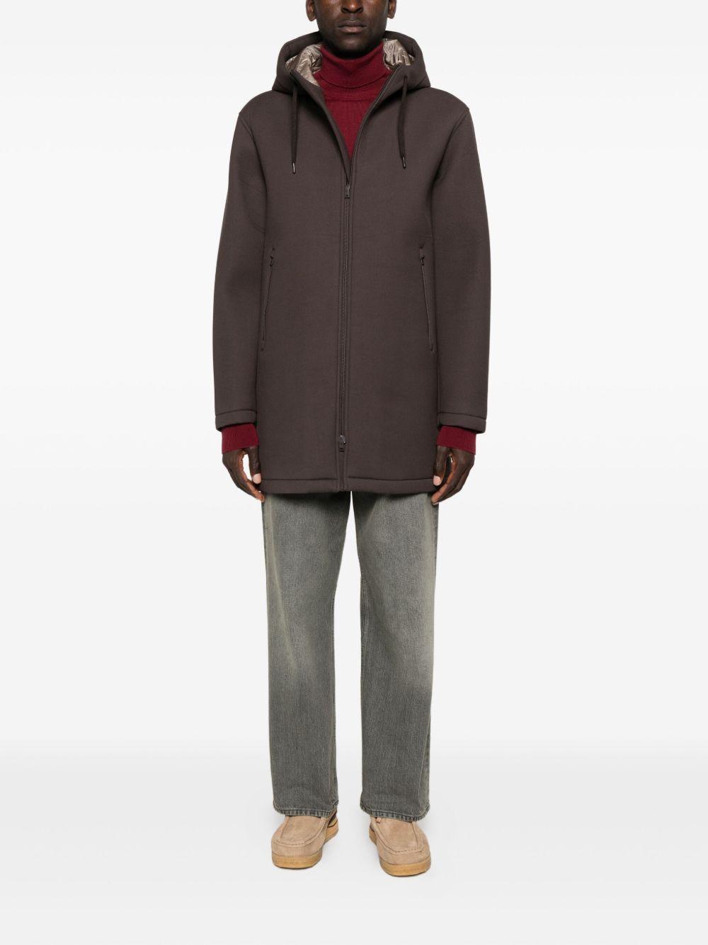 Cappotto marrone con zip e cappuccio 