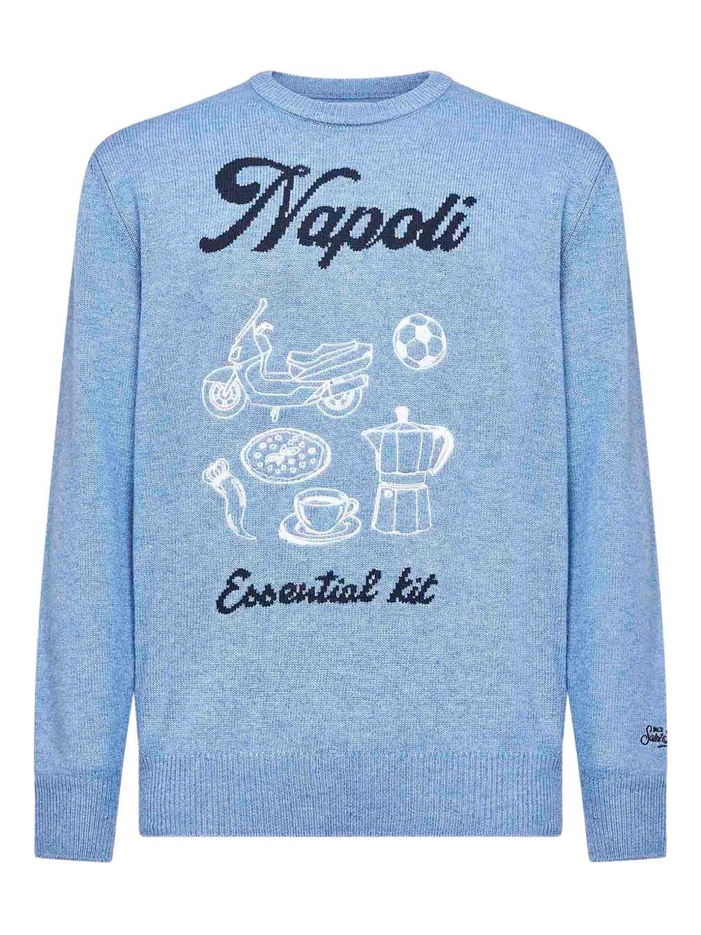Maglione azzurro a maniche lunghe con ricamo 