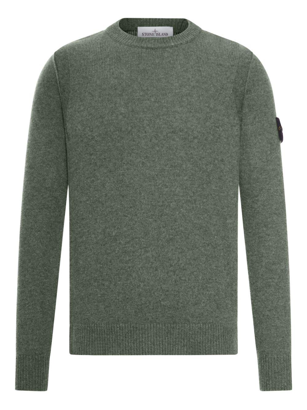Maglione verde girocollo con applicazione Compass