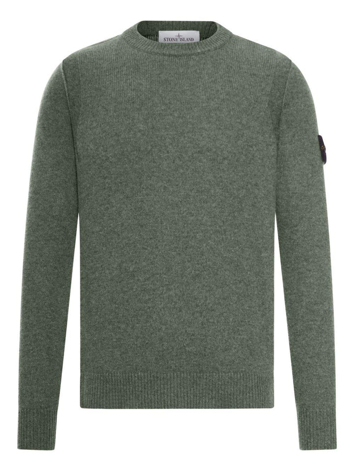 Maglione verde girocollo con applicazione Compass