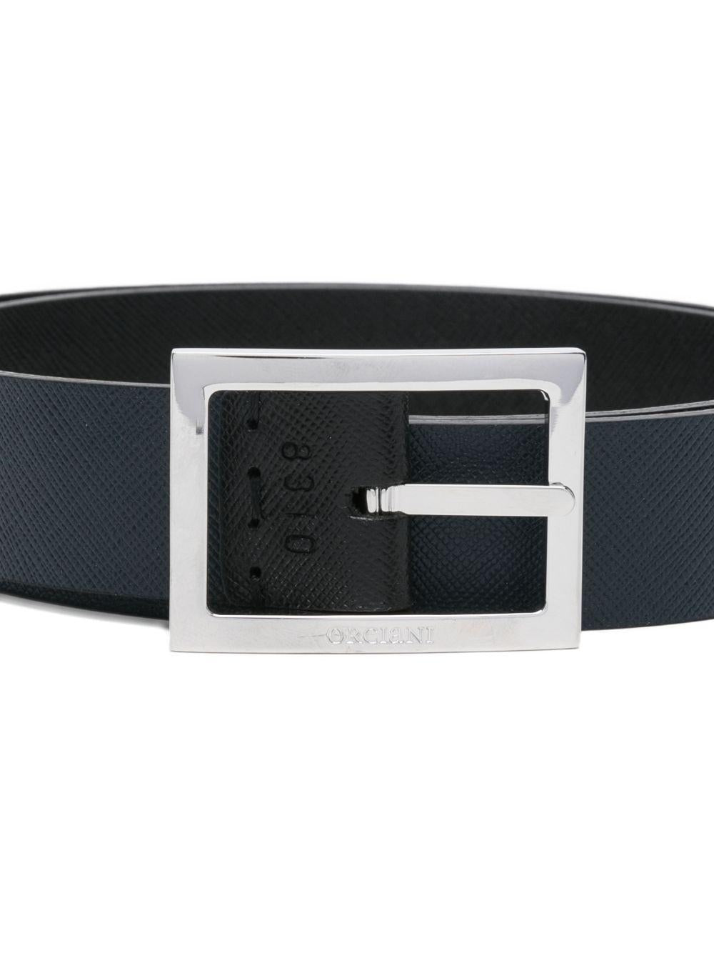 Cintura nera e blu in pelle saffiano 