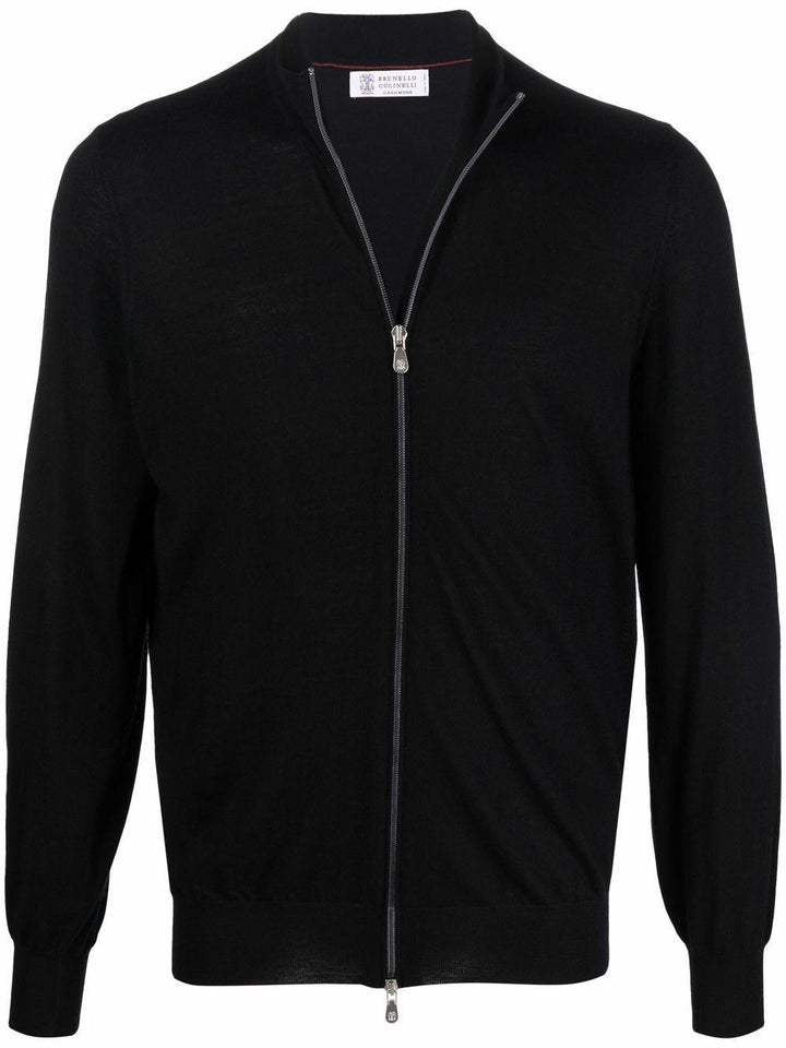 Cardigan nero con zip e lavorazione a maglia 