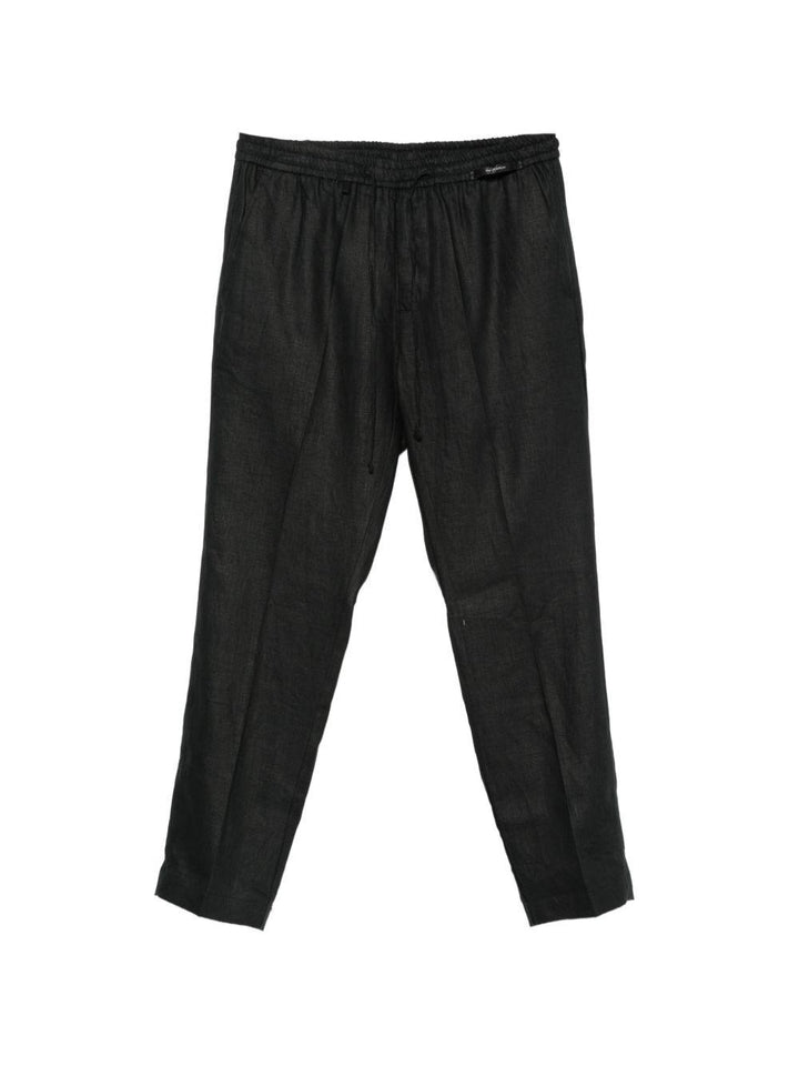 Pantaloni con coulisse in lino nero 