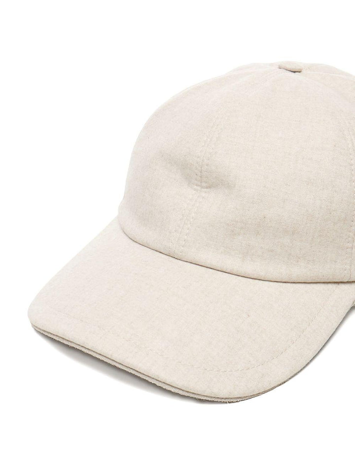 Cappello da baseball beige in lana con visiera curva 