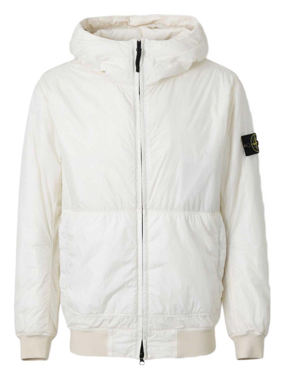 Piumino bianco con cappuccio e logo 