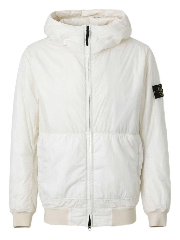 Piumino bianco con cappuccio e logo 