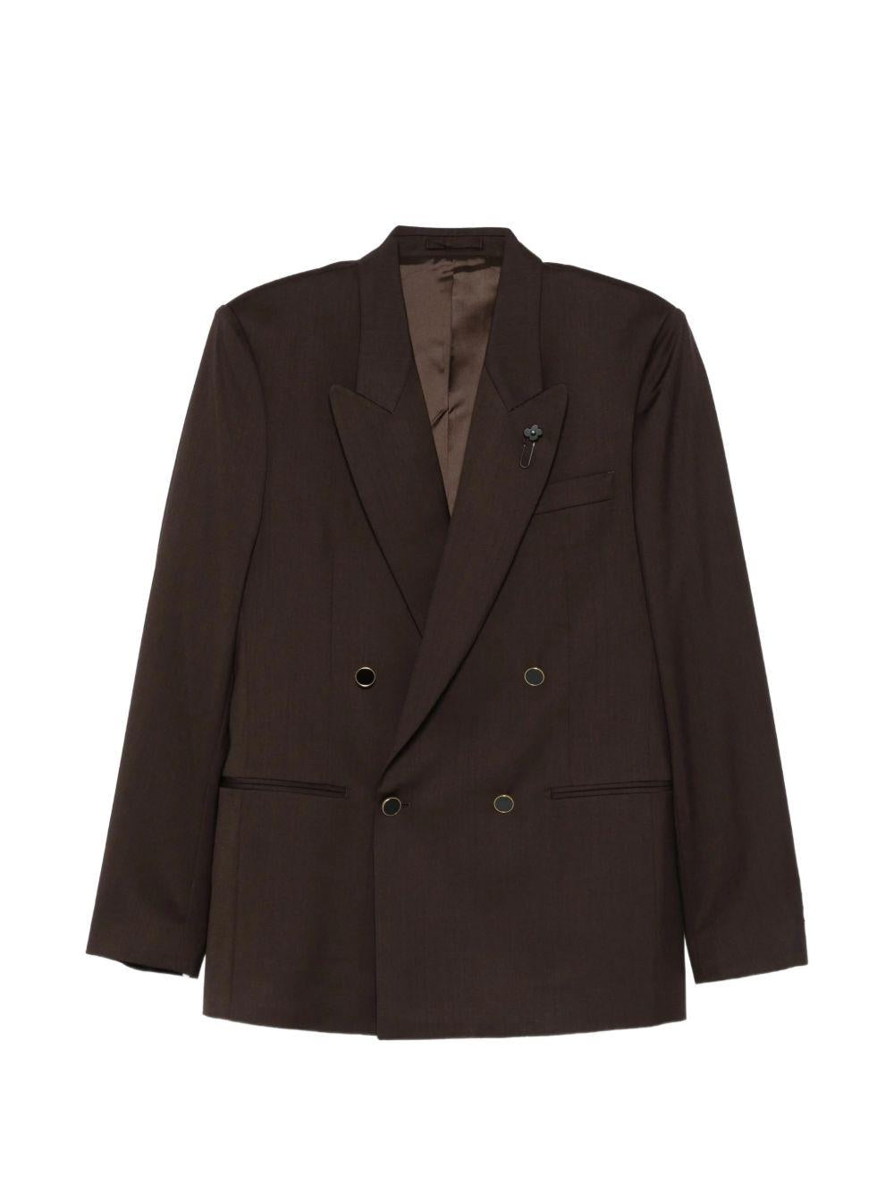 Blazer Marrone Doppiopetto con rever a lancia 