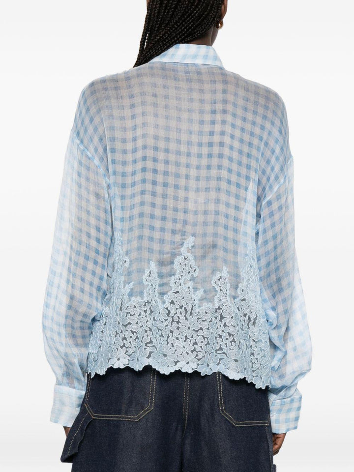 Camicia a quadri con dettagli in pizzo<BR/> 