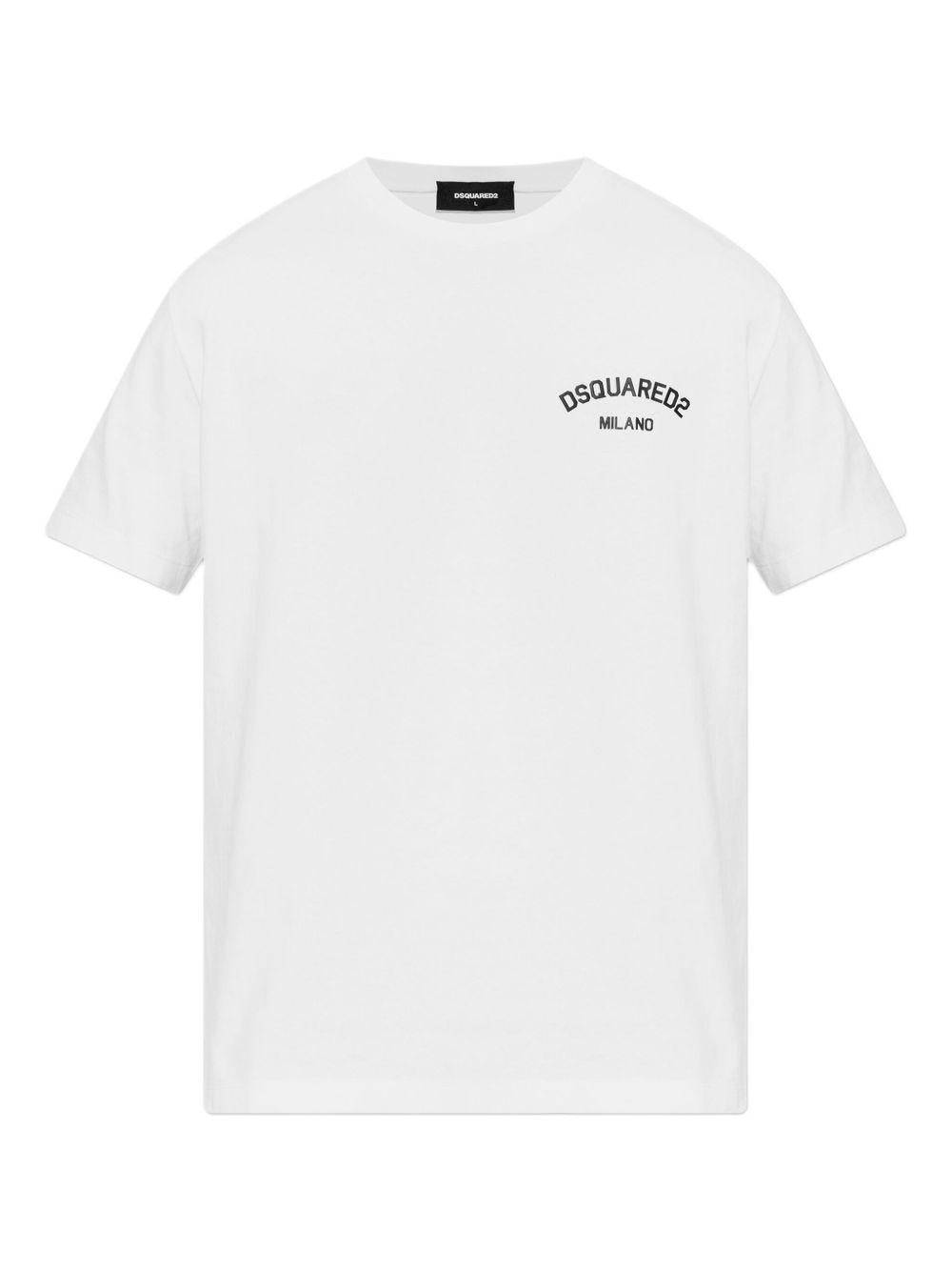 T-shirt bianca in cotone con logo sul petto 