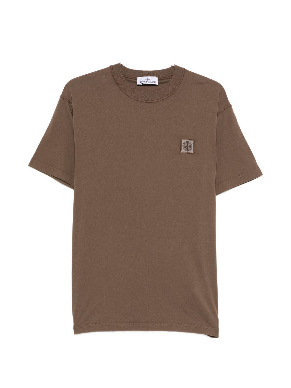 T-shirt marrone con applicazione logo 