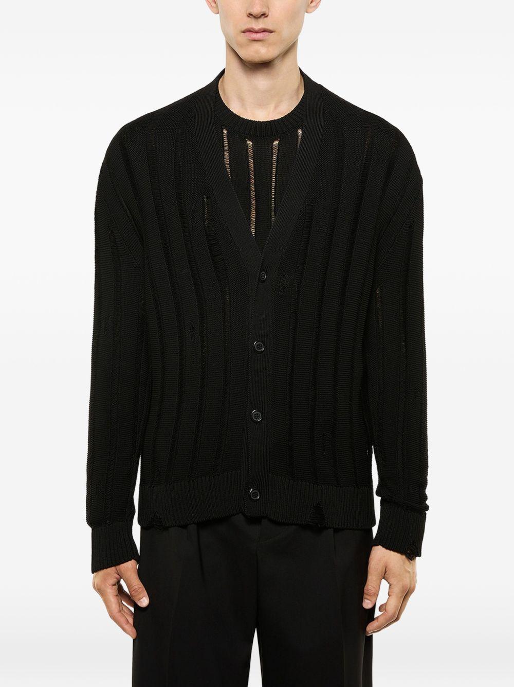 Cardigan nero con trasparenze con bottoni 