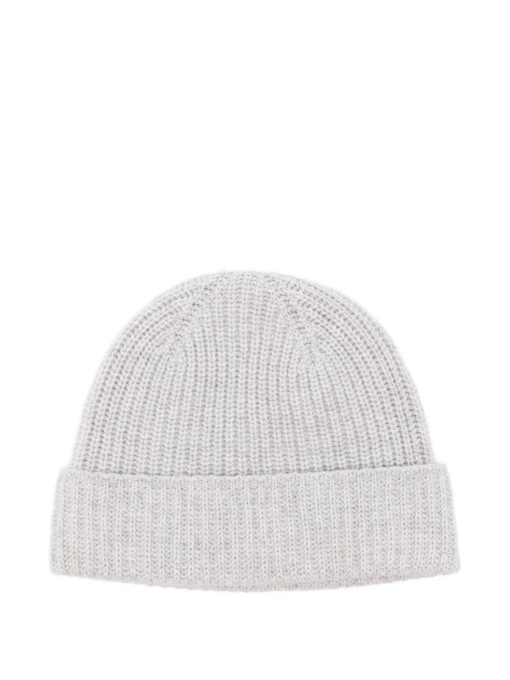 Berretto beige a coste in cashmere 