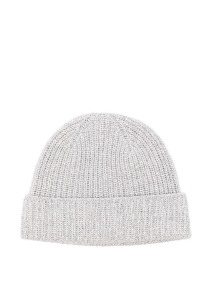 Berretto beige a coste in cashmere 
