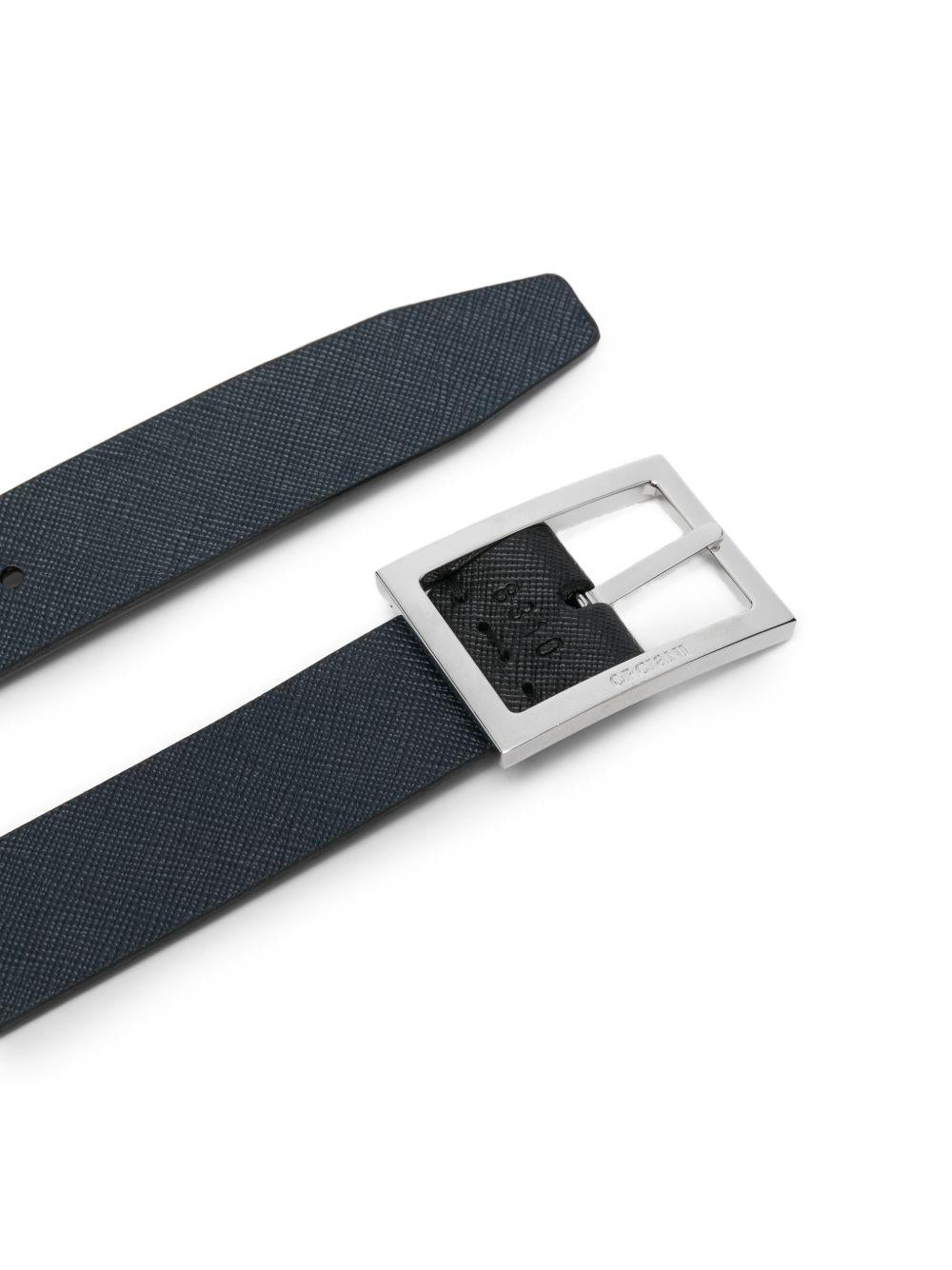Cintura nera e blu in pelle saffiano 