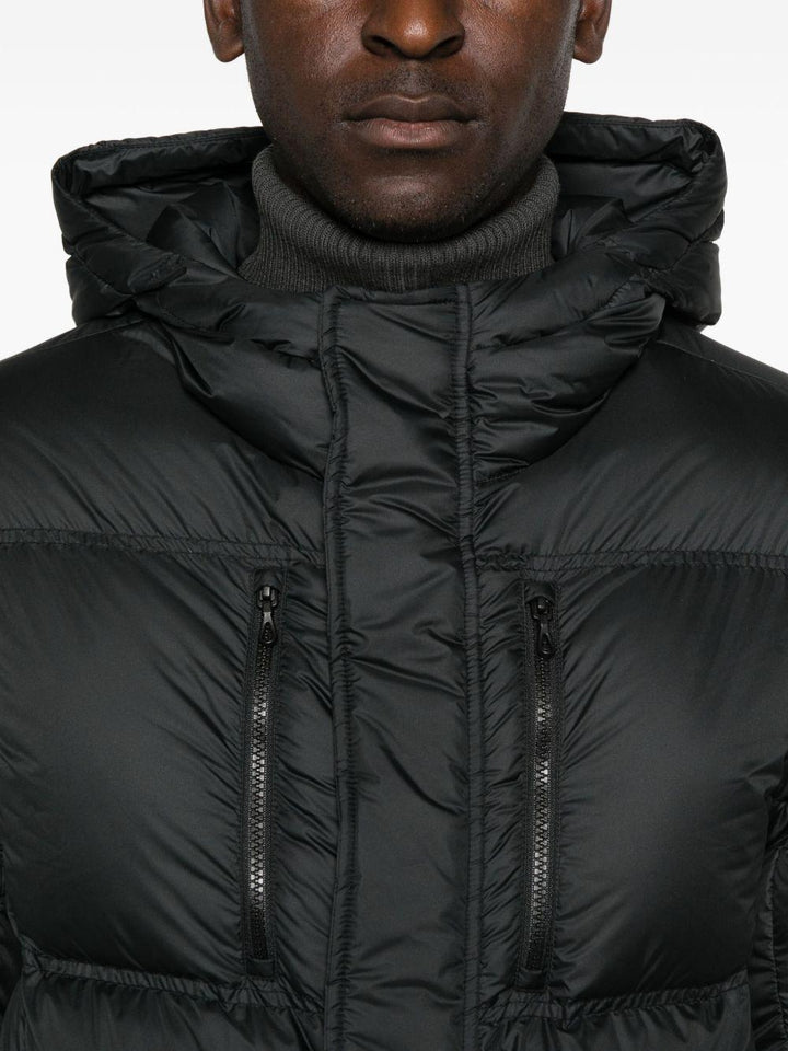 Cappotto trapuntato nero con cappuccio 