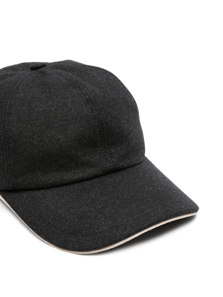 Cappello da baseball nero in lana con visiera curva 