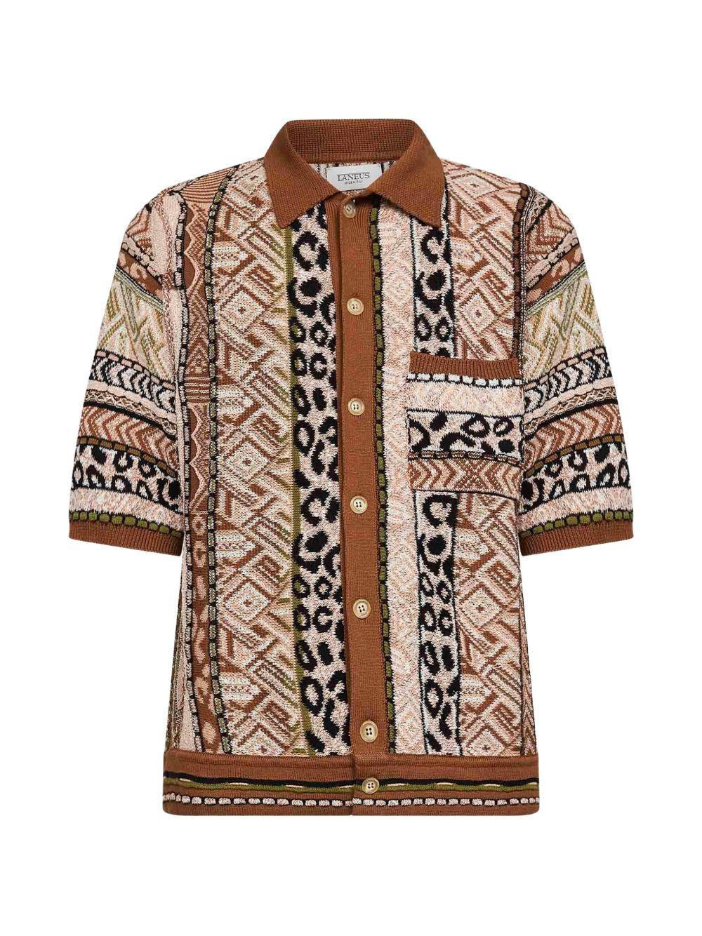 Camicia con taschino fantasia cioccolato 