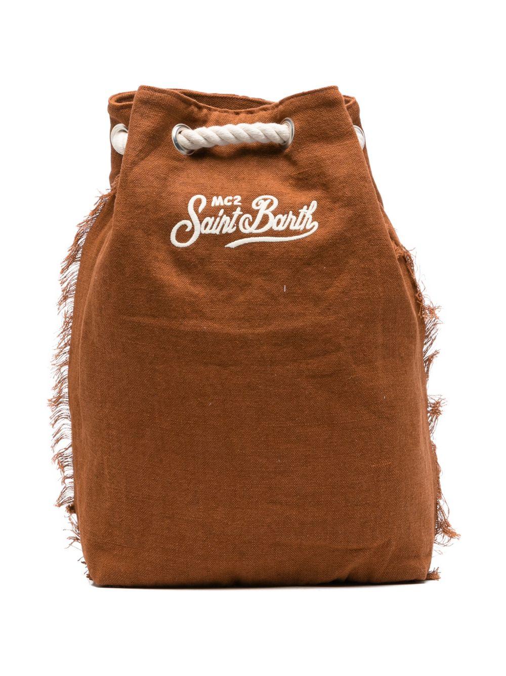 Zaino con logo ricamato e dettagli sfrangiati terracotta 