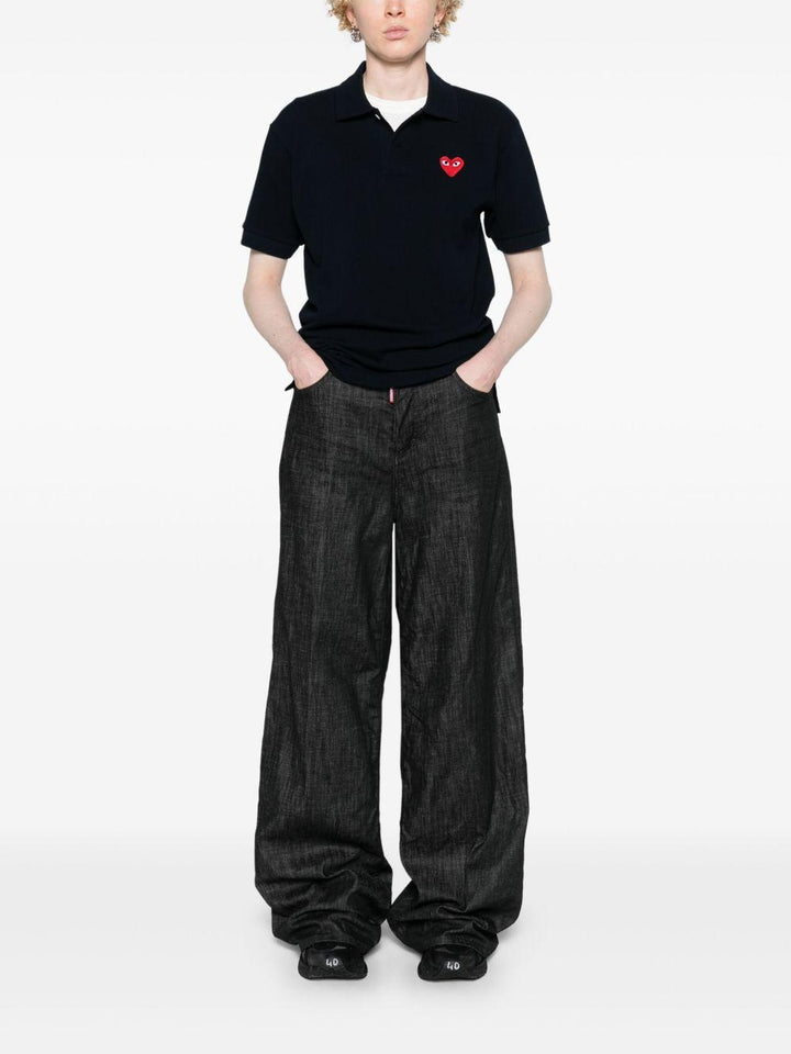 Polo nera con logo ricamato 
