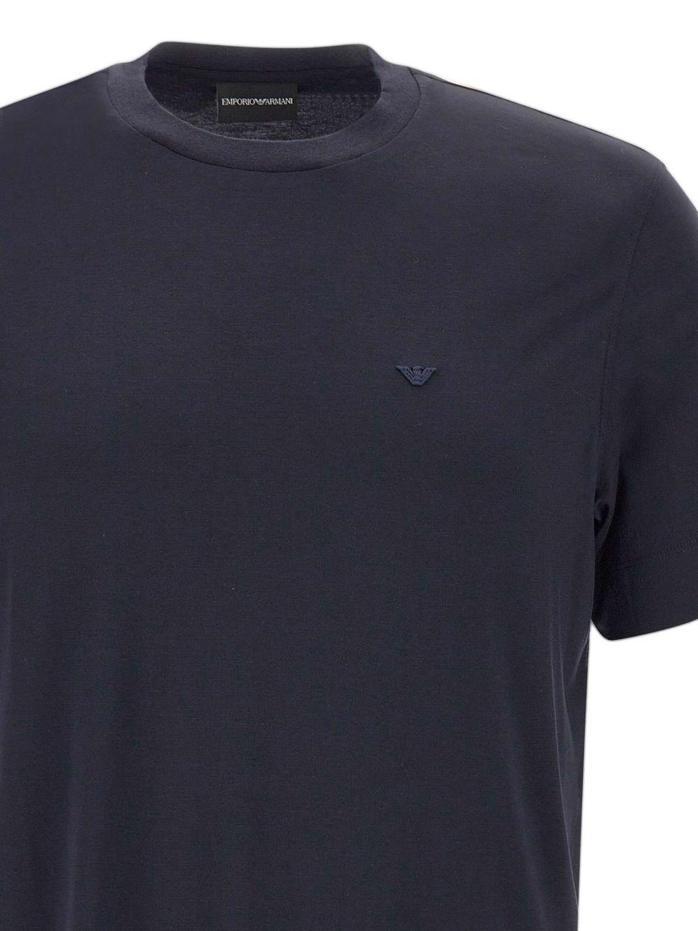 T-shirt girocollo blu con logo ricamato 