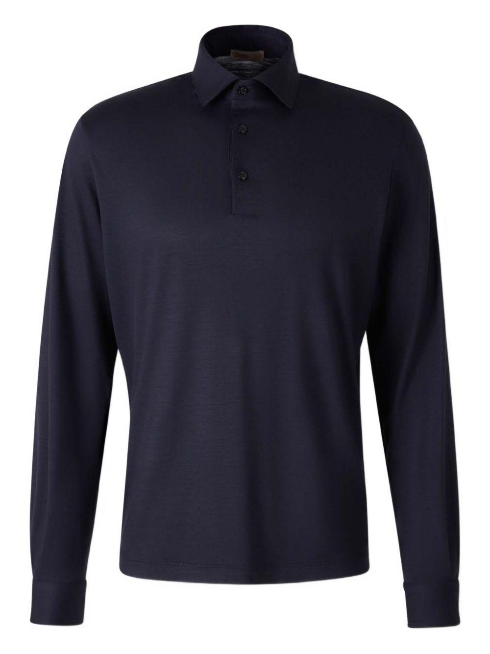 Polo navy a maniche lunghe in cotone 