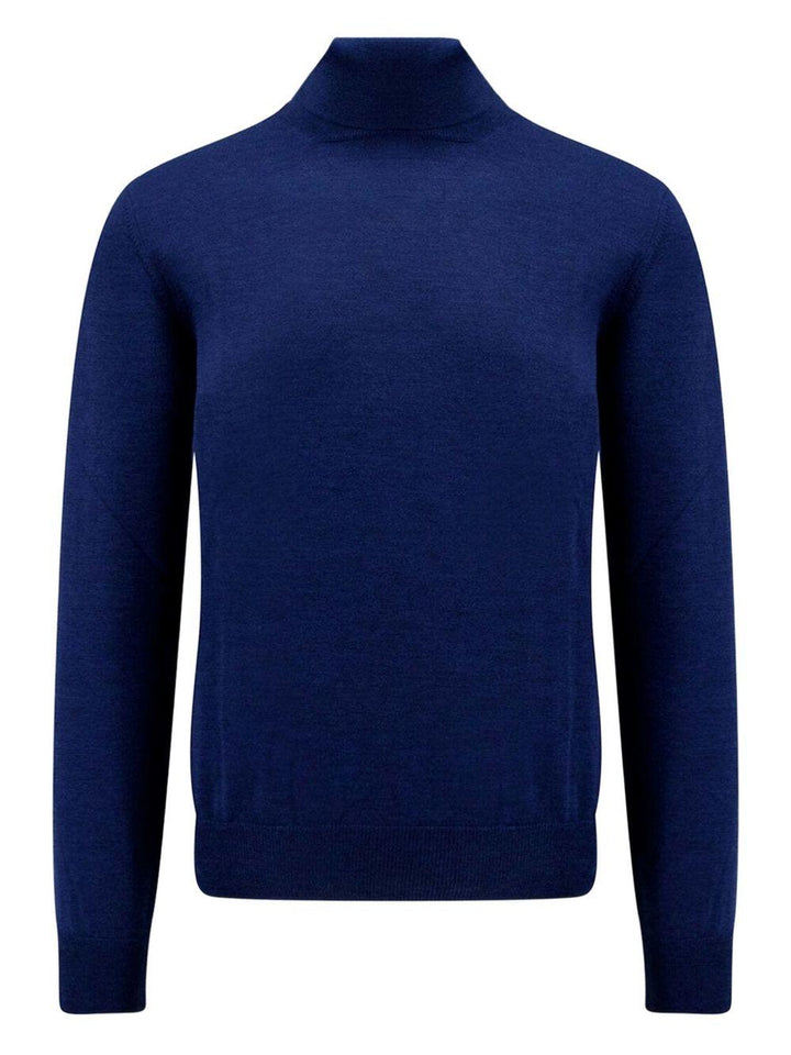 Maglione blu elettrico a collo alto in lana vergine 