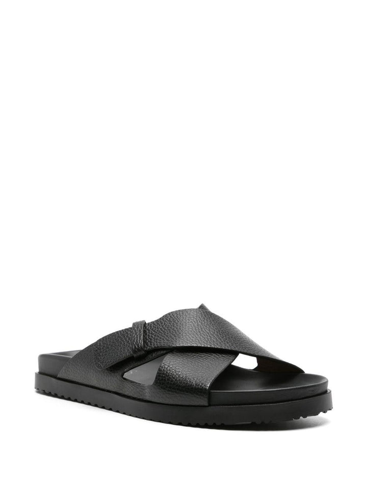 Sandali slides nero con fasce incrociate in pelle 