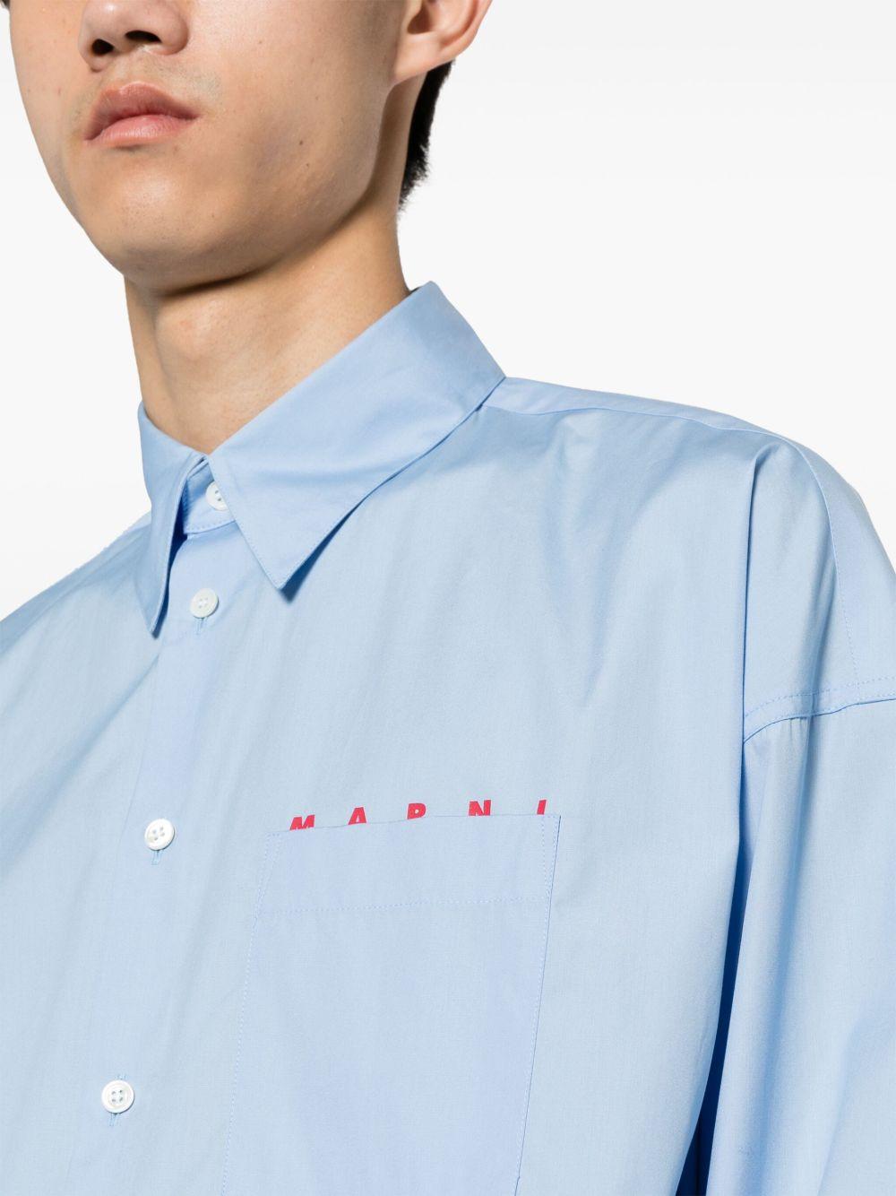 Camicia blu fiordaliso con stampa 