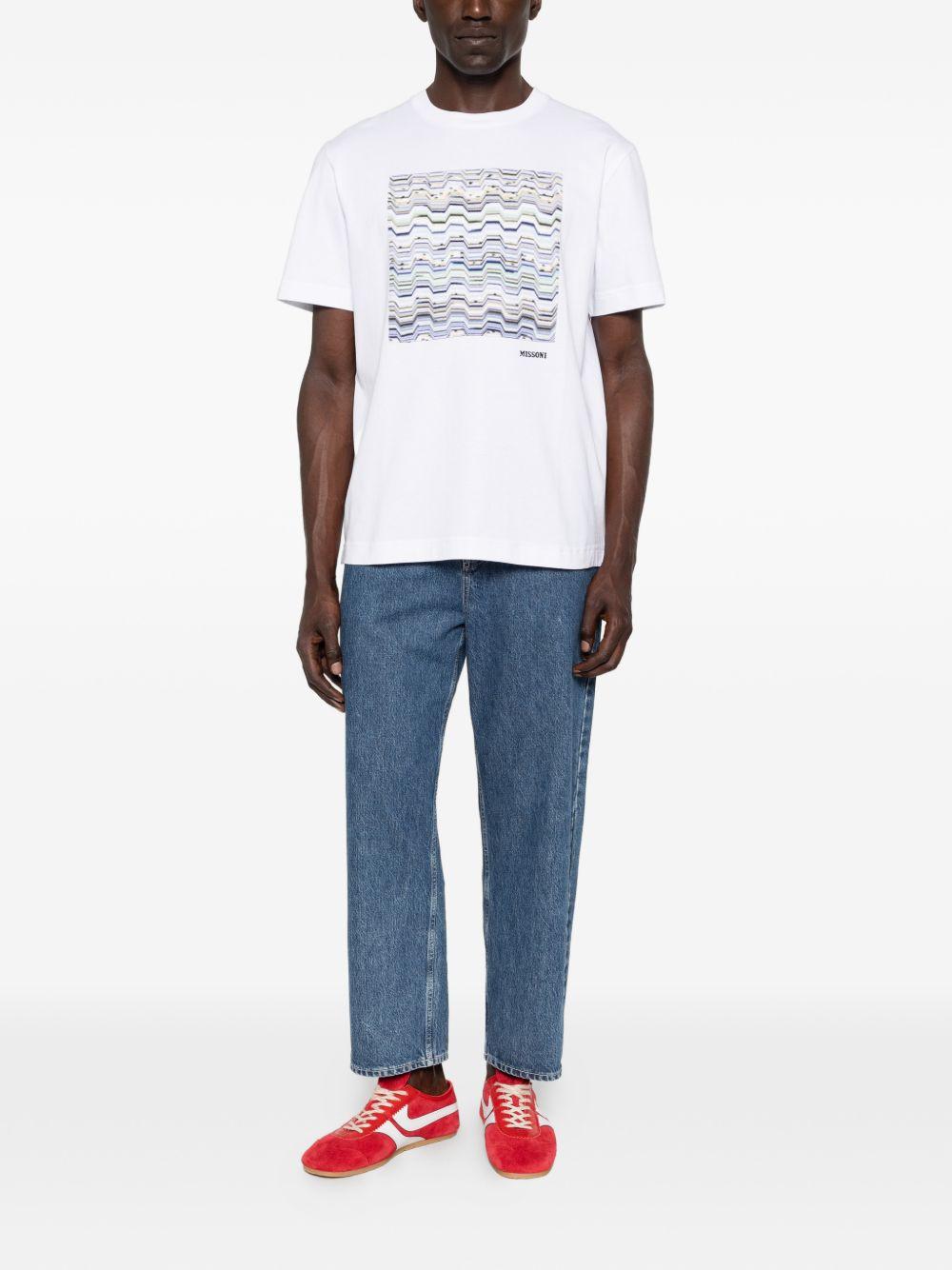 T-shirt con motivo zigzag bianca e blu 