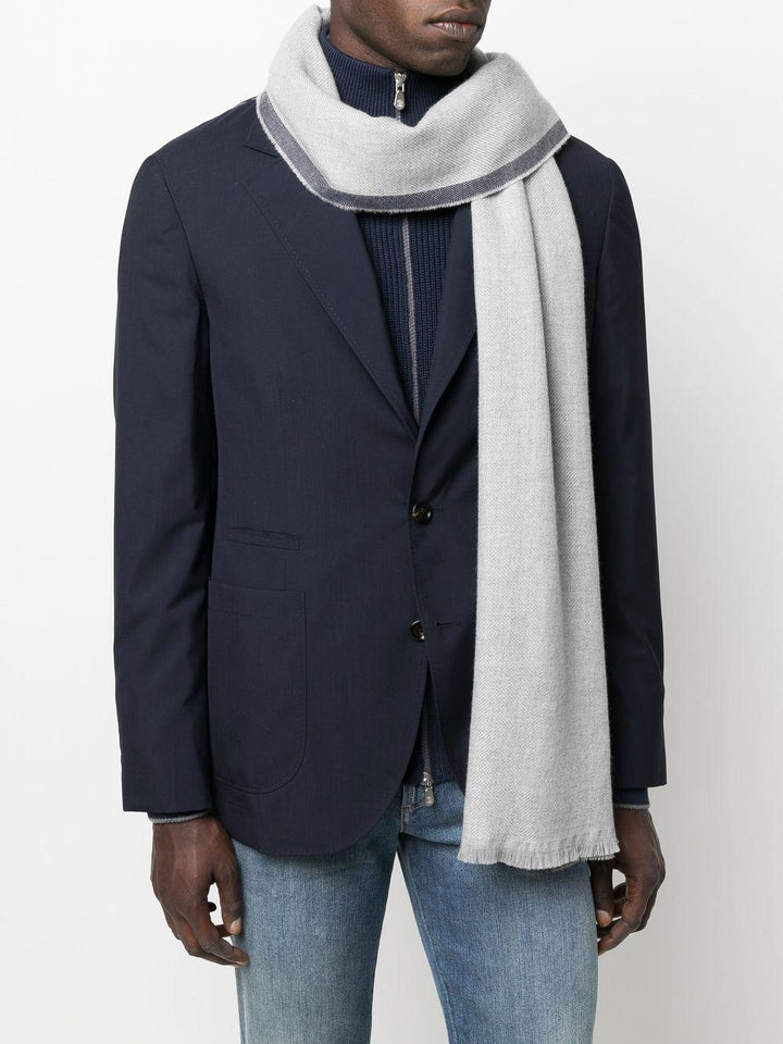 Sciarpa grigio chiaro e blu navy con bordo a contrasto 