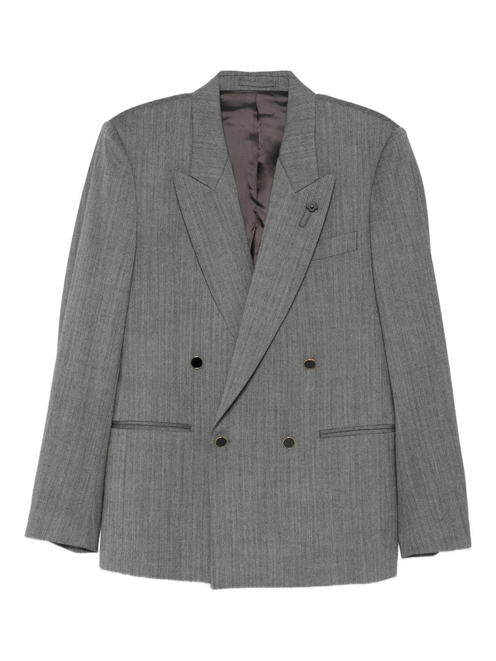 Blazer Grigio Spigato Doppiopetto con rever a lancia 