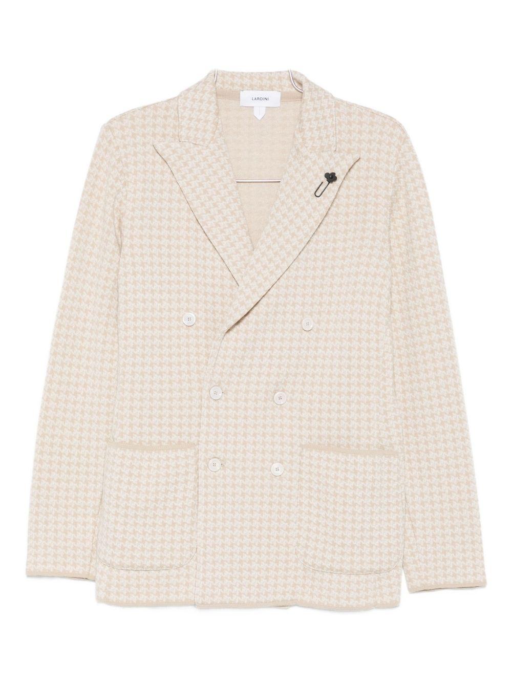 Giacca doppiopetto beige con motivo pied-de-poule 