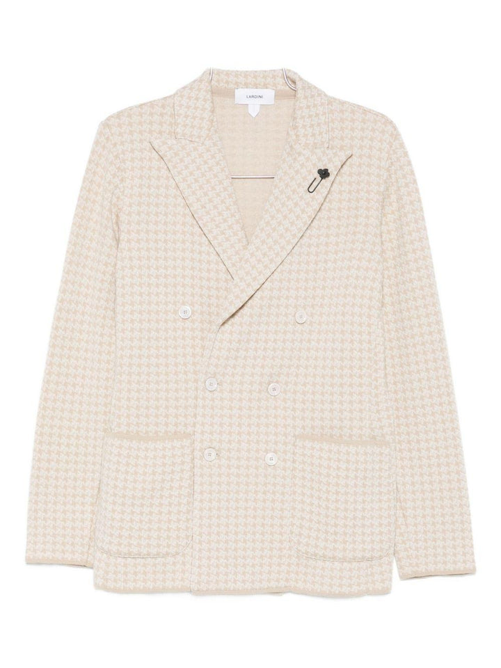 Giacca doppiopetto beige con motivo pied-de-poule 