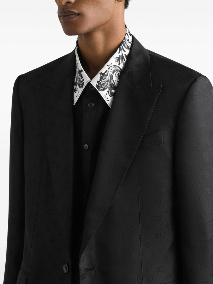 Blazer nero con logo jacquard 