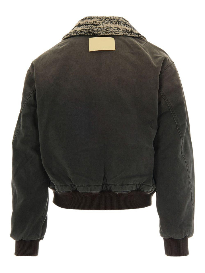 Bomber grigio scuro con colletto in tweed 