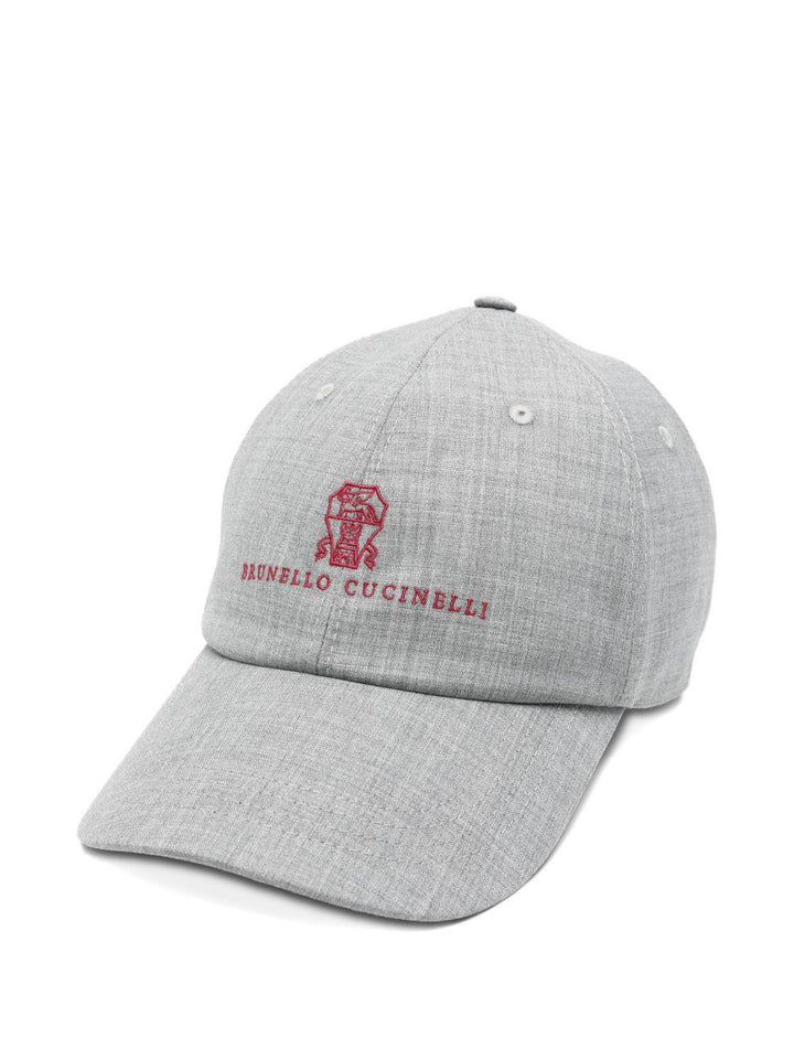 Cappello grigio in lana vergine con logo ricamato 