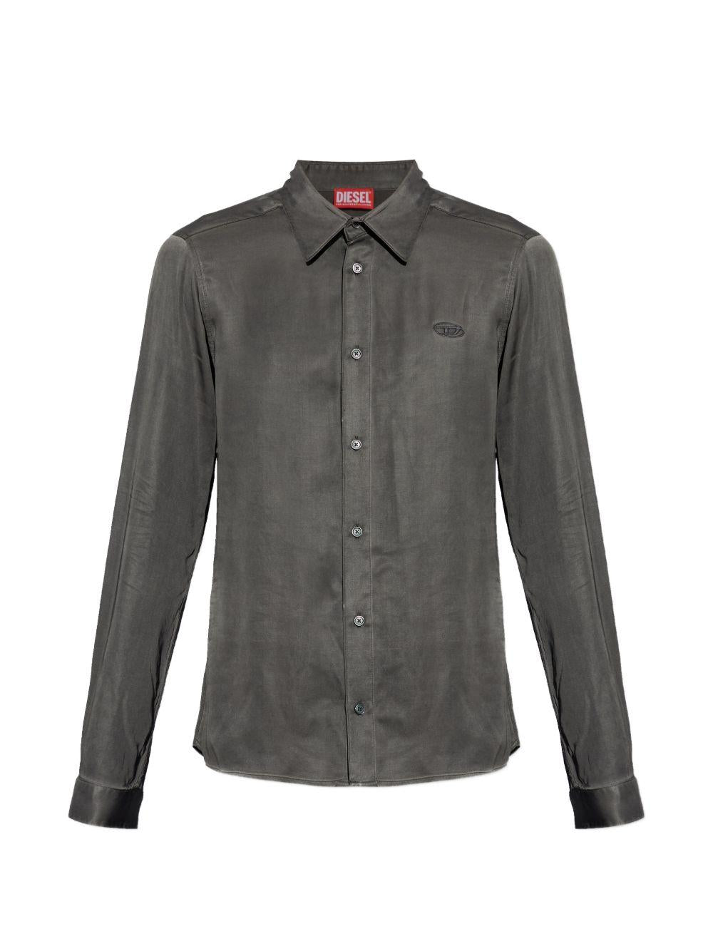 Camicia con logo ricamato grigio 