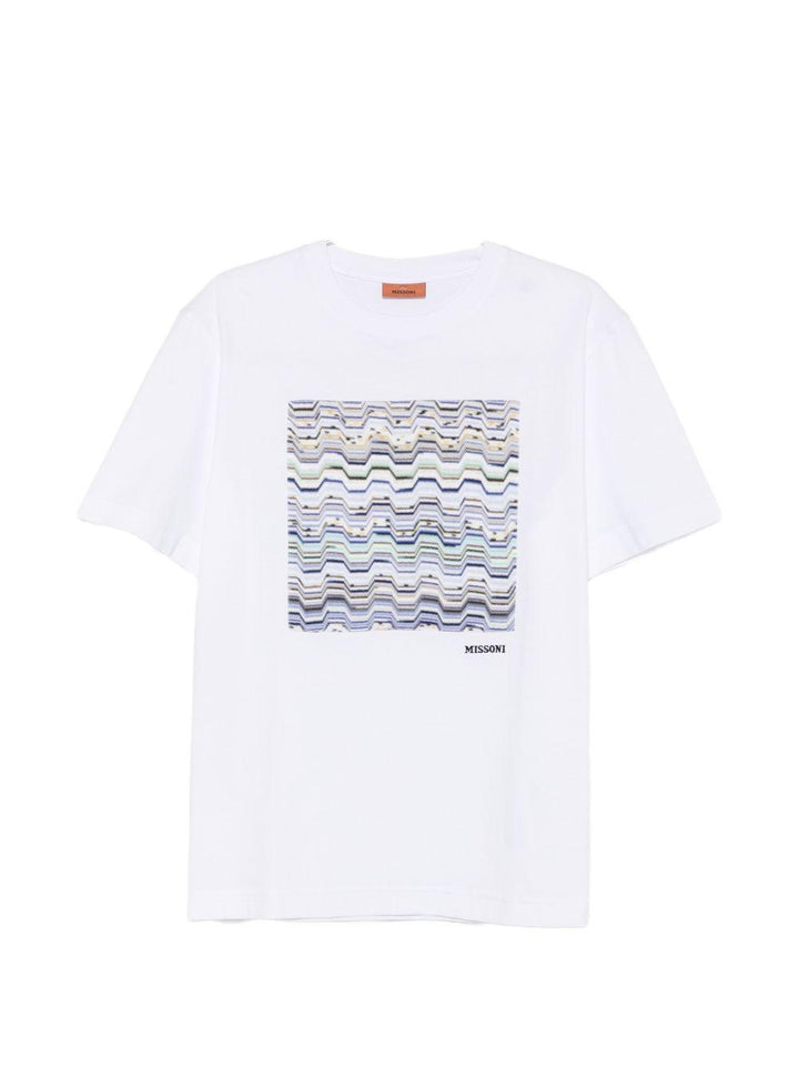 T-shirt con motivo zigzag bianca e blu 