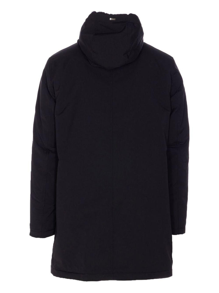 Parka nero con cappuccio e fodera in pelliccia sintetica 
