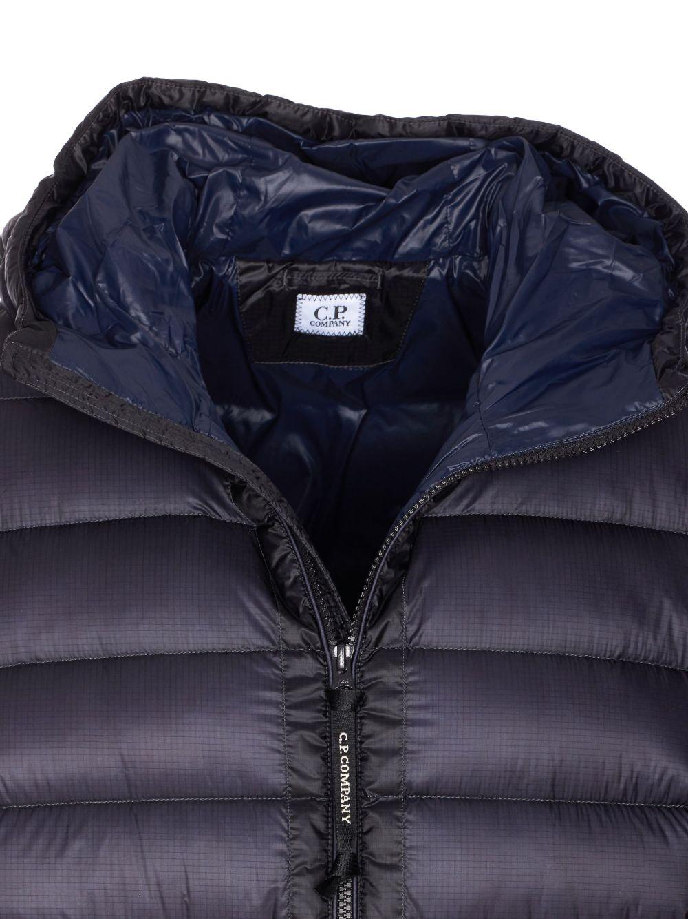Cappotto blu imbottito con cappuccio e applicazione Compass 
