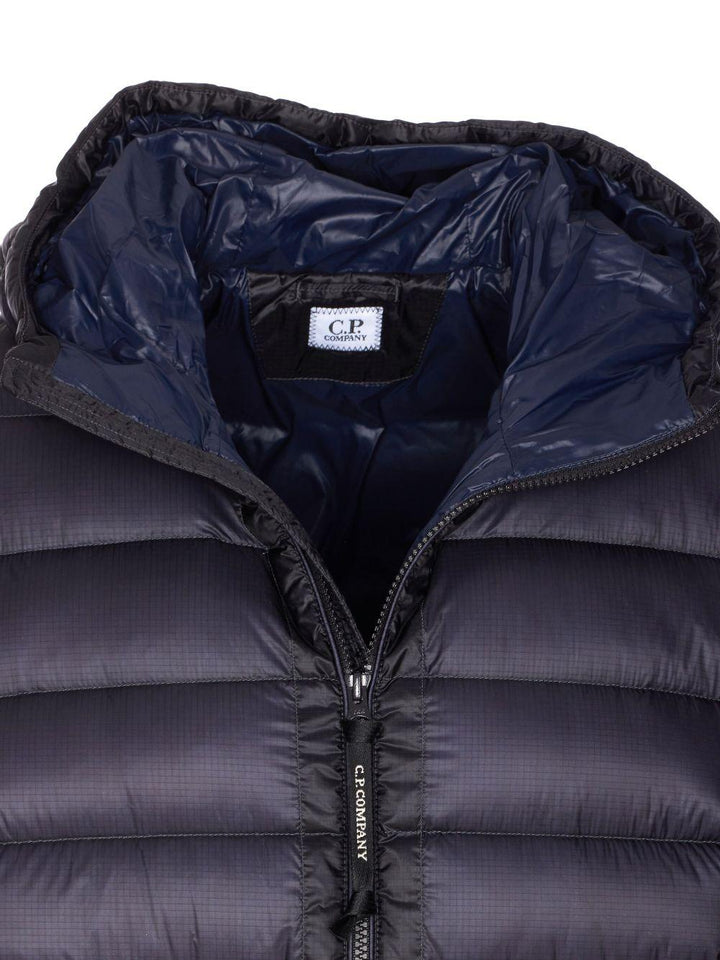 Cappotto blu imbottito con cappuccio e applicazione Compass 