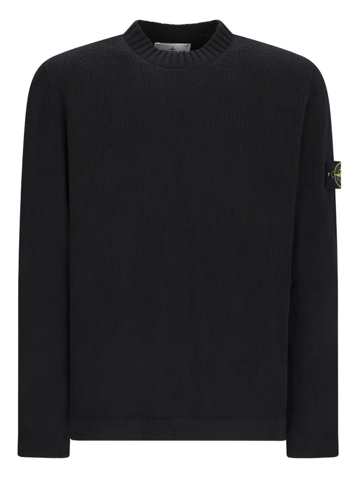 Maglione nero a coste con applicazione Compass