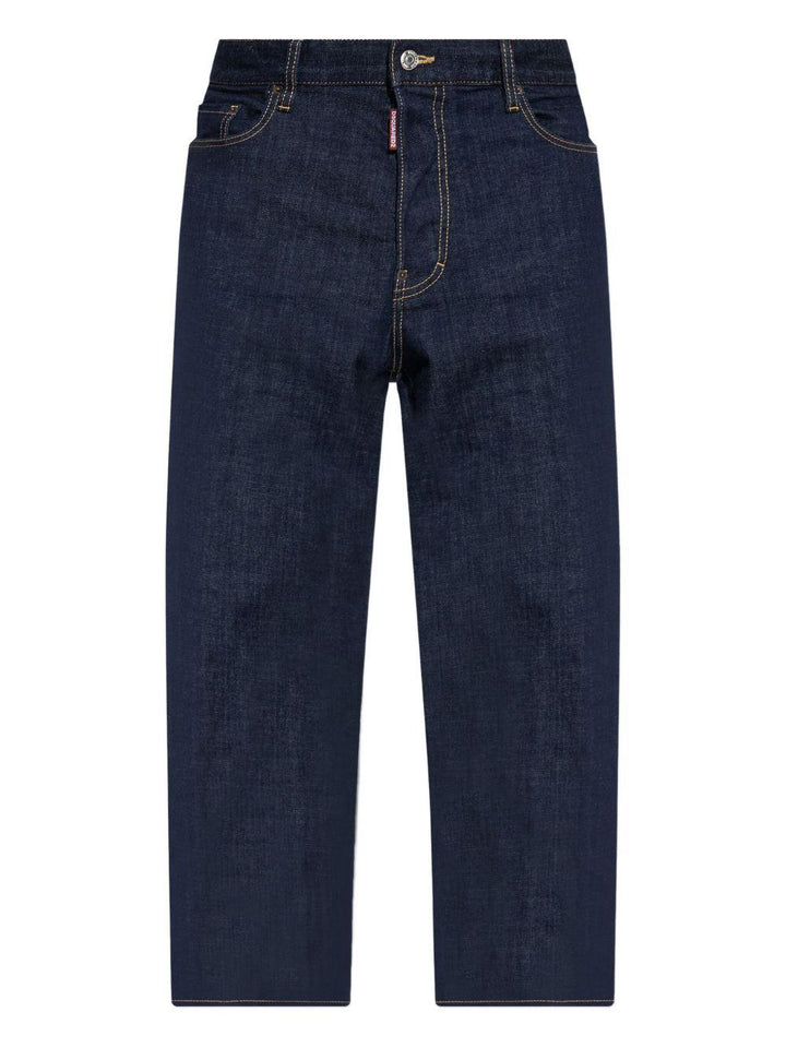 Jeans blu navy a gamba ampia con cuciture a contrasto 