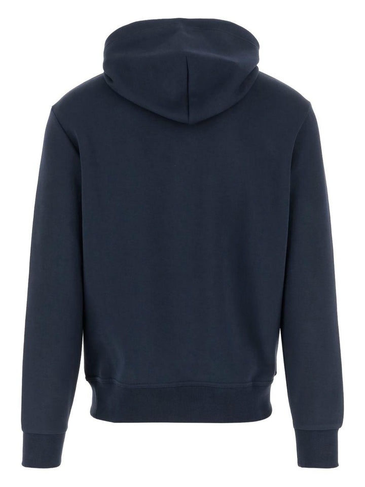 Felpa blu navy con cappuccio, coulisse e logo ricamato 