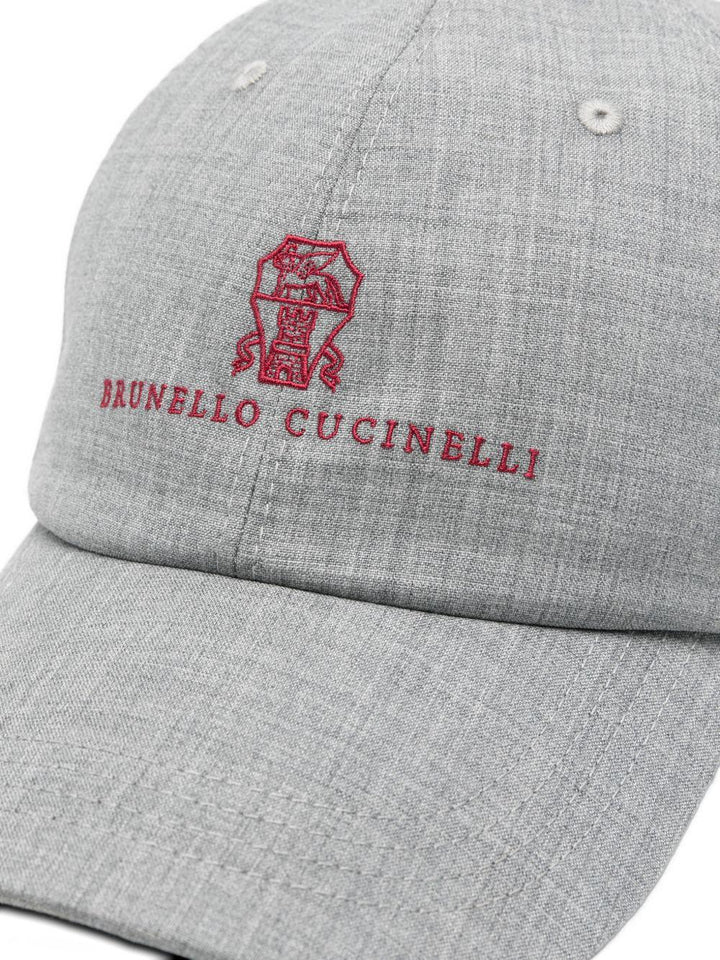 Cappello grigio in lana vergine con logo ricamato 