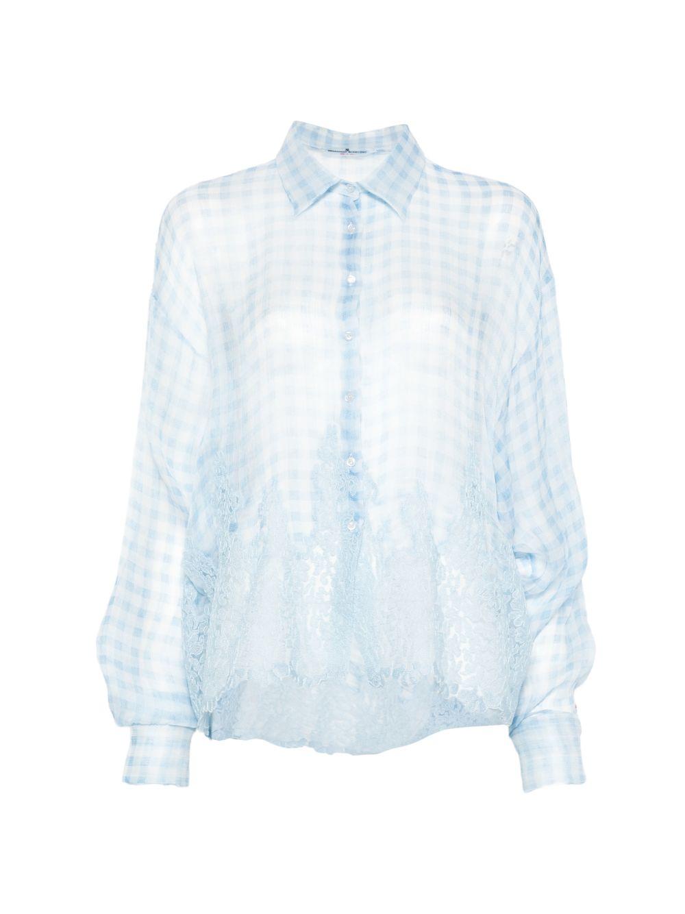 Camicia a quadri con dettagli in pizzo<BR/> 