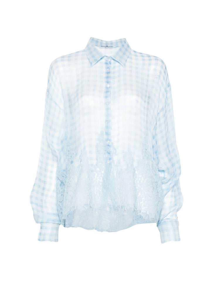 Camicia a quadri con dettagli in pizzo<BR/> 