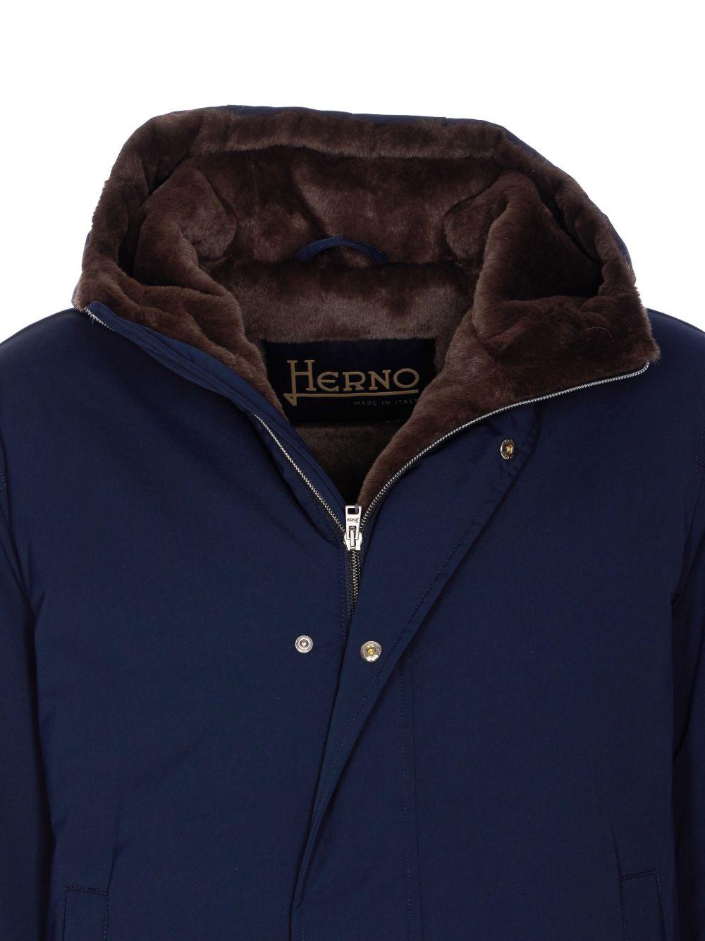 Parka blu navy con cappuccio e fodera in pelliccia sintetica