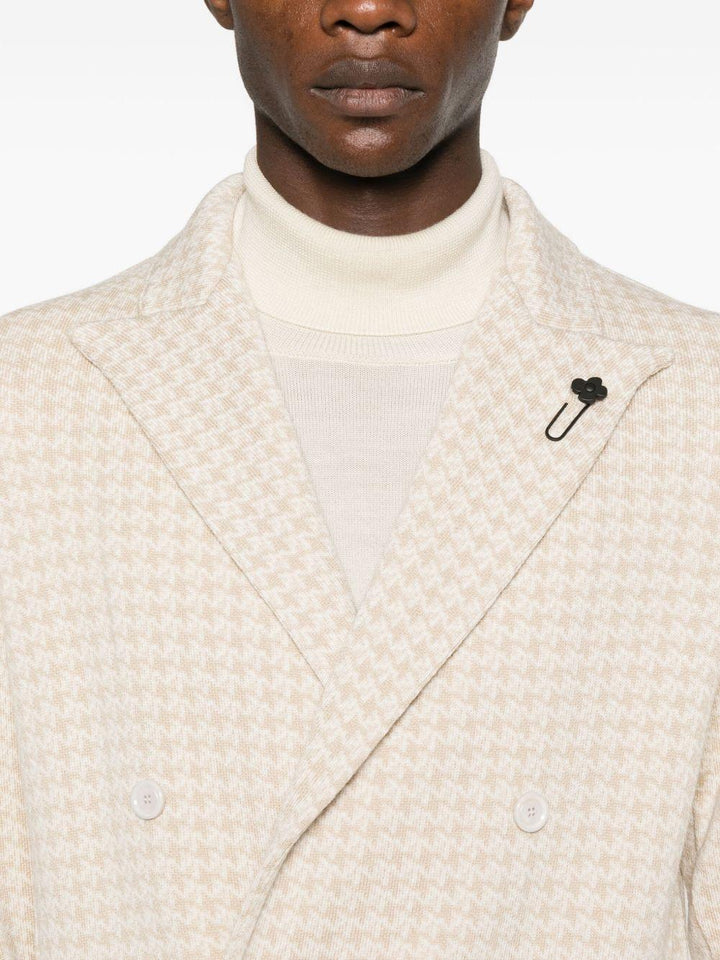 Giacca doppiopetto beige con motivo pied-de-poule 