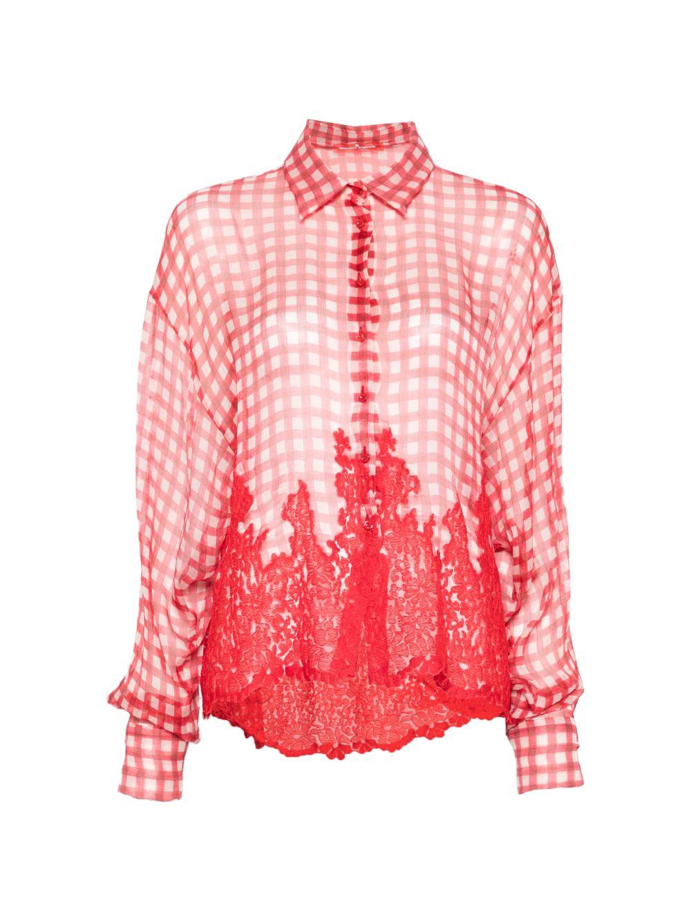 Camicia a quadri con dettagli in pizzo 